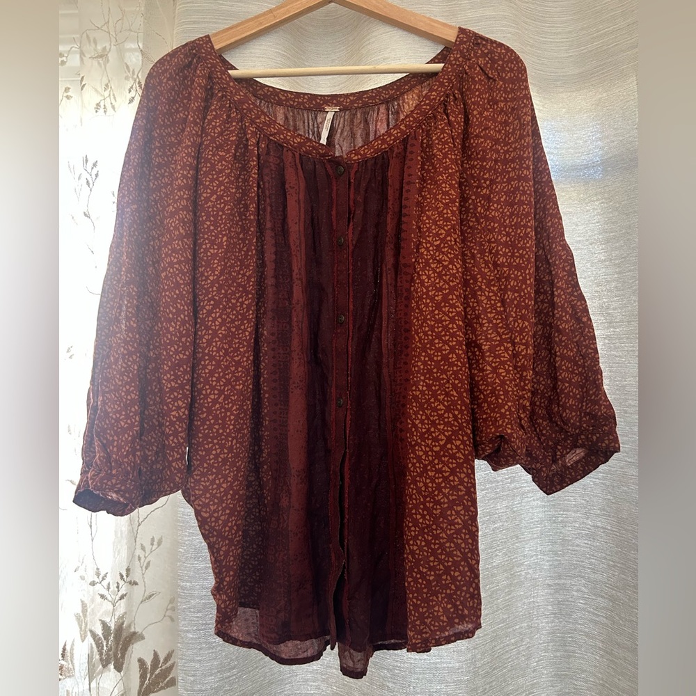 Free People Tribal Bohemian Print Blouse